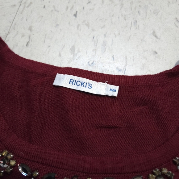 Rickis | Embellished rhinestone Burgundy Women's Top cropped sleeves - Picture 7 of 10